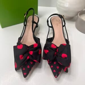 Kate Spade Daxton Heart Kitten Heel Slingback Black/Red Women 6.5M Valentine